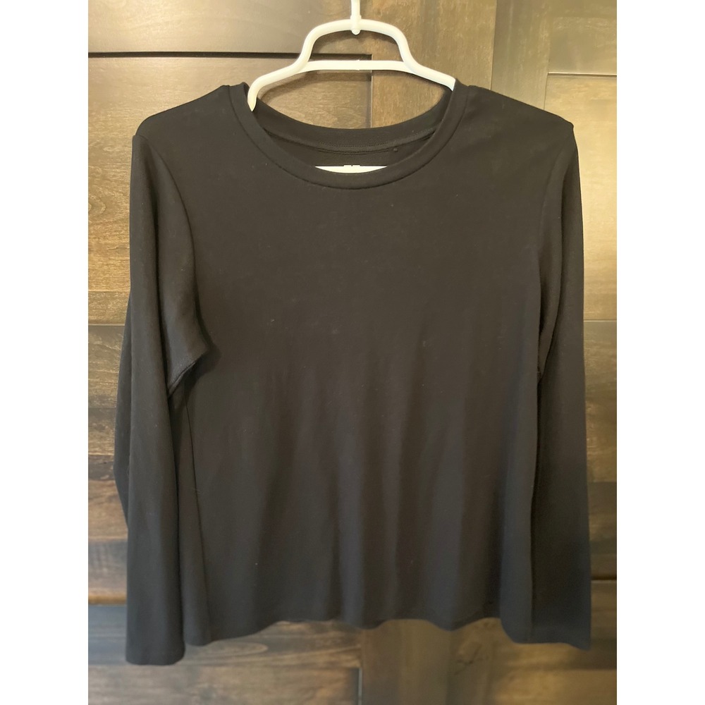 Uniqlo Womens Medium Black Cotton Blend Long Sleeve Crew Neck Top 241-465749
